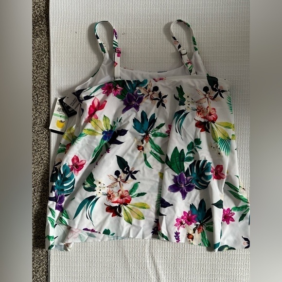 Island Escape Tankini Swimsuit Top Underwire Removable Pads Floral 8 Full Bust - Picture 2 of 13